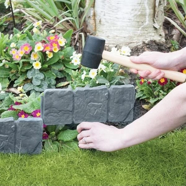 Tuinafboording Kunststof Steenlook Grijs - 240 Cm - Afbeelding 4